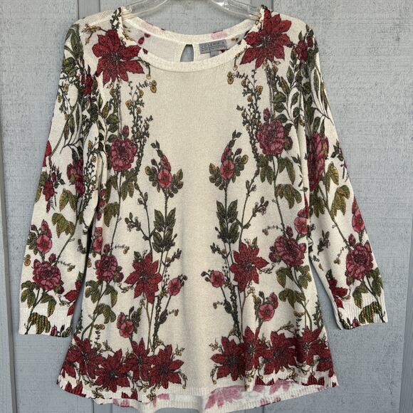 Joseph A. Floral Tunic Sweater Metallic Gold Womens Large Fairy Whimsy Boho - Picture 2 of 11